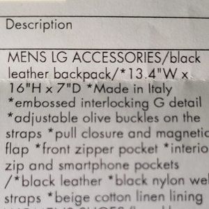 BRAND NEW  Authentic Gucci black leather backpack
